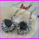 AS236F Black Sapphire Glass Silver Pendant Earrings