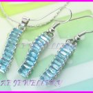 AS243F Blue Topaz Octagon Cut 18K White Gold Plated Pendant Necklace Earrings Set 16"