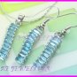 AS243F Blue Topaz Octagon Cut 18K White Gold Plated Pendant Necklace Earrings Set 16"