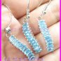 AS243F Blue Topaz Octagon Cut 18K White Gold Plated Pendant Necklace Earrings Set 16"