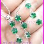 AS239F Emerald Cut 18K White Gold Plated Pendant Necklace Earrings Set 16"