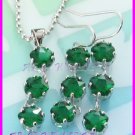 AS239F Emerald Cut 18K White Gold Plated Pendant Necklace Earrings Set 16"