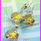 AS248F 13MM Lemon Quartz Round Cut 18K White Gold Plated Pendant Necklace Earrings Set 16"