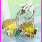 AS248F 13MM Lemon Quartz Round Cut 18K White Gold Plated Pendant Necklace Earrings Set 16"