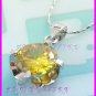 AS248F 13MM Lemon Quartz Round Cut 18K White Gold Plated Pendant Necklace Earrings Set 16"