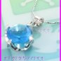 AS251F 13MM Blue Topaz Round Cut 18K White Gold Plated Pendant Necklace Earrings Set 16"