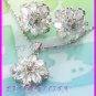 AS253F White Topaz Floral Oval Round Cut 18K White Gold Plated Pendant Necklace Earrings Set 16"