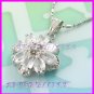 AS253F White Topaz Floral Oval Round Cut 18K White Gold Plated Pendant Necklace Earrings Set 16"
