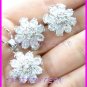 AS253F White Topaz Floral Oval Round Cut 18K White Gold Plated Pendant Necklace Earrings Set 16"