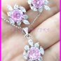 AS255F Pink Sapphire White Topaz 18K White Gold Plated Pendant Necklace Earrings Set 16"