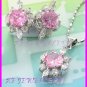 AS255F Pink Sapphire White Topaz 18K White Gold Plated Pendant Necklace Earrings Set 16"