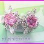 AS255F Pink Sapphire White Topaz 18K White Gold Plated Pendant Necklace Earrings Set 16"