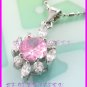 AS255F Pink Sapphire White Topaz 18K White Gold Plated Pendant Necklace Earrings Set 16"