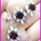 AS256F RUBY White Topaz 18K White Gold Plated Pendant Necklace Earrings Set 16"