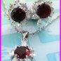AS256F RUBY White Topaz 18K White Gold Plated Pendant Necklace Earrings Set 16"