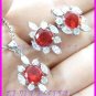 AS257F Hyacinth White Topaz 18K White Gold Plated Pendant Necklace Earrings Set 16"