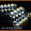 AS034F Blue Sapphire White Topaz 18K Yellow Gold Plated Pendant Necklace Earrings Set 16"
