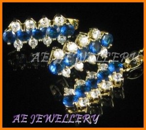AS034F Blue Sapphire White Topaz 18K Yellow Gold Plated Pendant Necklace Earrings Set 16"