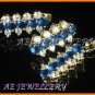 AS034F Blue Sapphire White Topaz 18K Yellow Gold Plated Pendant Necklace Earrings Set 16"