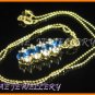 AS034F Blue Sapphire White Topaz 18K Yellow Gold Plated Pendant Necklace Earrings Set 16"