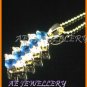 AS034F Blue Sapphire White Topaz 18K Yellow Gold Plated Pendant Necklace Earrings Set 16"