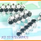 AS039F Black Sapphire White Topaz Round Cut 18K White Gold Plated Pendant Necklace Earrings Set