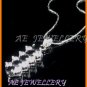 AS039F Black Sapphire White Topaz Round Cut 18K White Gold Plated Pendant Necklace Earrings Set