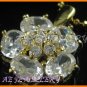 AS042F hite Topaz Floral 18K Yellow Gold Plated Cocktail Pendant Necklace Earrings Set