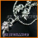 AS050F White Topaz Floral Round Cut 18K White Gold Plated Pendant Necklace Earrings Set 16"