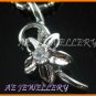 AS050F White Topaz Floral Round Cut 18K White Gold Plated Pendant Necklace Earrings Set 16"