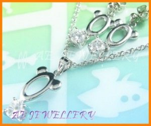 AS052F White Topaz Round Cut 18K White Gold Plated Pendant Necklace Earrings Set 16"