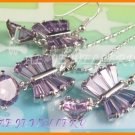 AS133F Amethyst Round Octagon Cut 18K White Gold Plated Pendant Necklace Earrings Set 16"