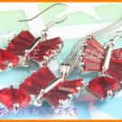 AS136F Ruby Round Octagon Cut 18K White Gold Plated Pendant Necklace Earrings Set 16"