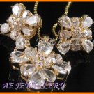 AS143F White Topaz Round Pear Cut 18K Yellow Gold Plated Pendant Necklace Earrings Set 16"