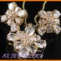 AS143F White Topaz Round Pear Cut 18K Yellow Gold Plated Pendant Necklace Earrings Set 16"