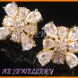 AS143F White Topaz Round Pear Cut 18K Yellow Gold Plated Pendant Necklace Earrings Set 16"