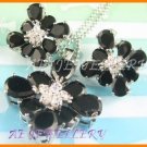 AS144F Black Sapphire White Topaz 18K White Gold Plated Pendant Necklace Earrings Set 16"
