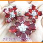 AS145F Ruby White Topaz 18K White Gold Plated Pendant Necklace Earrings Set 16"