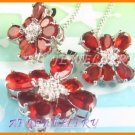 AS145F Ruby White Topaz 18K White Gold Plated Pendant Necklace Earrings Set 16"