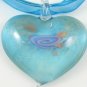 P044S MURANO GLASS PENDANT NECKLACE BLUE ROSE HEART, FREE SHIPPING!!!