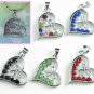 AW398AF LOT 6PCS RHINESTONE HEART 18KGP PENDANTS