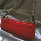 RED HANDBAG W/SNAKESKIN  & BLACK BEADED STRAP