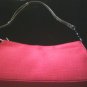 RED HANDBAG W/SNAKESKIN & BLACK BEADED STRAP