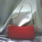 RED HANDBAG W/SNAKESKIN & BLACK BEADED STRAP
