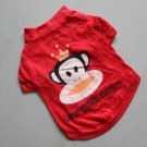 Cotton Pet Dog Clothes Apparel Big Mouth Monkey Design T-Shirt Red Color T5002