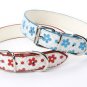 PU Leather Flowers Design Pet Dog Cat Collars Blue & Red Flowers MQ-0103