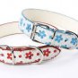 PU Leather Flowers Design Pet Dog Cat Collars Blue & Red Flowers MQ-0103