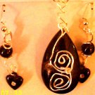 Black Tear Drop Necklace with Matching Earrings and Awsome Wire wrap!