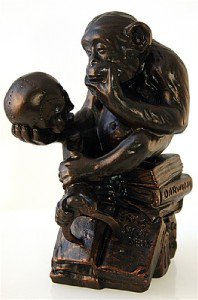 PHILOSOPHIZING MONKEY with SKULL STATUE SCULPTURE 1892-93 RHEINHOLD BRONZE NEW