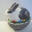 Mosser Glass NATURAL HP BLACK & WHITE EASTER BUNNY RABBIT Box Basket Candy Dish!